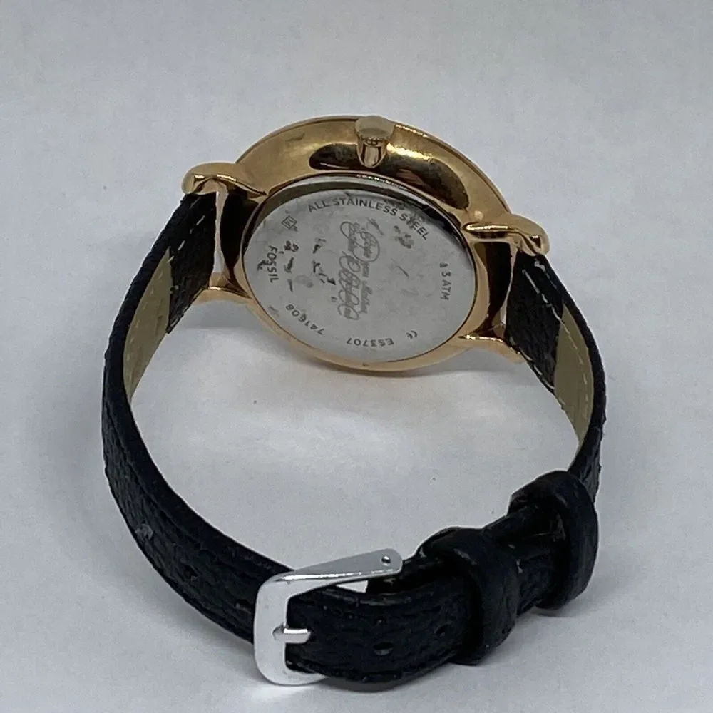 Fossil ES3707 Women's Black Leather Analog Dial Quartz Genuine Watch QB489